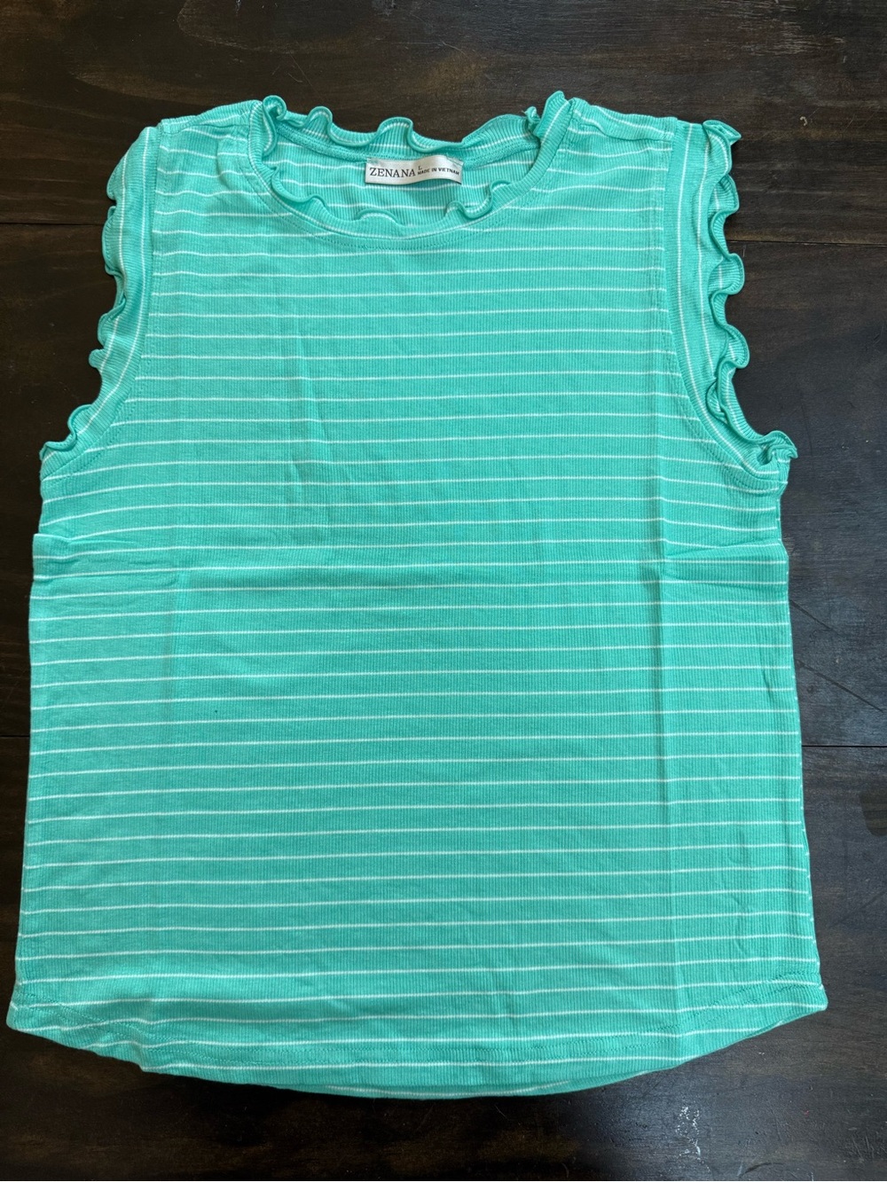 Zenana Outfitters Aqua Stripe Ruffle Sleeve Tank Top